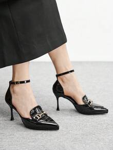 CUCCOO BIZCHIC Women's Pointed Toe Buckle Design Elegant Fashion High Heel Pumps - Black - View 5