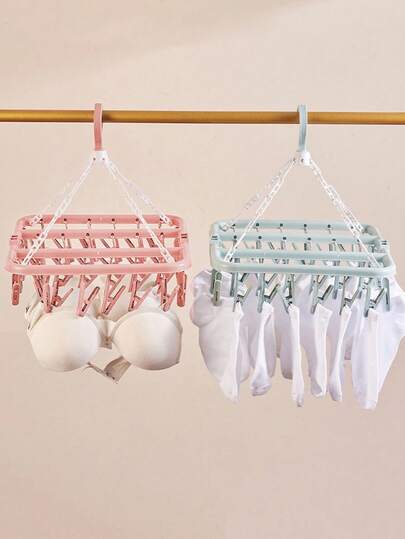 SHEIN 1 ชิ้น ราวตากผ้าพลาสติกแบบหมุนได้ 32 คลิป - ไม้แขวนเสื้อแบบพับได้ ประหยัดพื้นที่ สำหรับถุงเท้า, ชุดชั้นใน & ซักรีดขนาดเล็ก, เหมาะสำหรับห้องนอน, ห้องน้ำ, ตู้เสื้อผ้า, หอพัก & จัดระเบียบห้องซักรีด