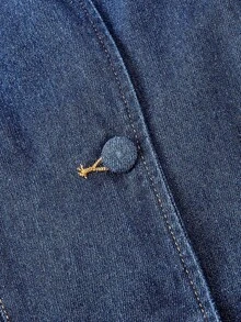 SHEIN MOD Women's Summer Casual Front Button Pleated Waist Halter Denim Dress - Blue - View 3