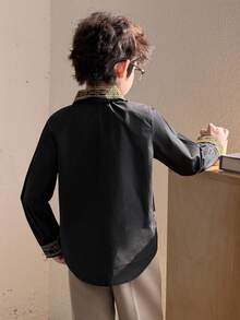 DAZY 青少年男童时尚纽扣长袖衬衫（春季款） - 黑色 - 查看 5