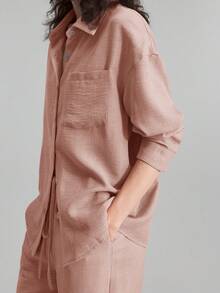 Ontre 2026 Summer Women's 2-Piece Outfit, Daily Casual Home Wear, Beach Vacation Outfit - Long Pants + Long Sleeve Shirt Set, Brunch Outfit, Music Festival Set, Elegant 2-Piece Summer Suit, Party & Business Casual Wear - Pink - View 2