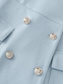 GlowEve 女士双排扣翻领无袖羊毛夹克，带口袋，优雅休闲街头风，适合日常、通勤、商务、浪漫约会、派对、假日等场合。 - 淺藍色 - 查看 7