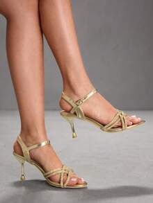 CUCCOO SZL Women's Fashion High Heel Sandals, Fashionable Rhinestone Embellished High Heel Sandals - Gold - View 6