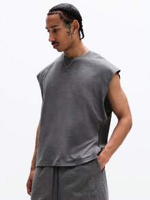 SUMWON Bộ đồ hai mảnh dáng rộng gồm áo tank top và quần short, chất liệu cotton thô, thích hợp cho mùa hè. - Xám - Xem 4