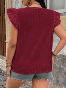 SHEIN LUNE 大码女式休闲圆领短袖T恤 情人节酒红色上衣 酒红色上衣 深红色上衣 红色休闲上衣 夏季上衣 可爱红色上衣 女式上衣 女式衬衫 T恤 夏季女式上衣 女式上衣和衬衫 女式休闲装 女式针织上衣 - 酒紅色 - 查看 2