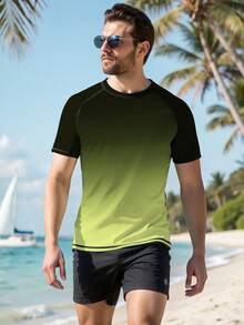 Manfinity KASUA Men's Ombre Raglan Short Sleeve Rash Guard Swimwear Top - Dark Green - View 3