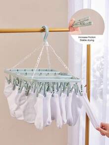 SHEIN 1 件可旋转 32 夹塑料晾衣架 - 节省空间的可折叠衣架，适用于袜子、内衣和小件衣物，非常适合卧室、浴室、衣柜、宿舍储物和洗衣房整理 - 彩色 - 查看 7