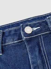 SHEIN MOD Gonna di jeans con balze e tasche, con orlo a coda di pesce - Blu - Visualizzare 3