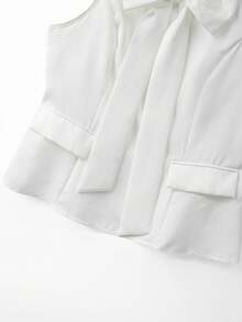 GlowEve CURVE Bộ đồ 2 món thanh lịch, không tay, cổ buộc dây, thắt eo, màu trắng với nơ trang trí, cỡ lớn, mùa xuân/hè. - trắng - Xem 5