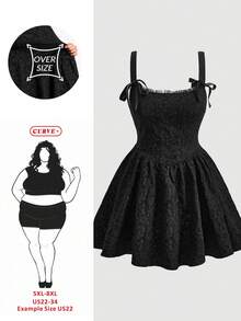 SHEIN CURVE+ 加大码/情人节/女士加大码提花蝴蝶结腰带连衣裙、毕业礼服、女士生日礼服、女士束身连衣裙 - 黑色 - 查看 8
