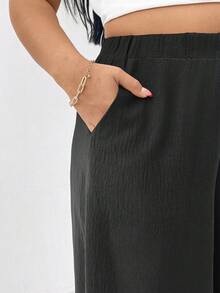 Shapeblank Pantaloni a gamba larga a vita elastica neri casual, comodi e traspiranti, adatti per l'estate, pantaloni alla caviglia larghi e morbidi da donna, abbigliamento estivo, pantaloni ampi - nero - Visualizzare 6
