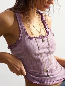 Bohemela 女士休闲纯色针织露肩修身背心 - 淺灰紫 - 查看 2