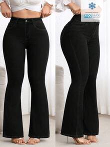 Flexra Celana Jeans Hitam Ukuran Besar Pinggang Tinggi Slim Fit Model Flare Leg - Hitam - View 1