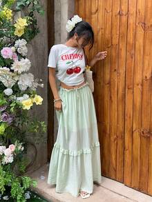 MainGRL Chân váy dệt màu xanh lá cây thường ngày dành cho nữ - Màu xanh Bạc hà - Xem 3