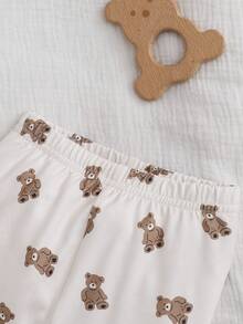 SHEIN 新生女宝宝休闲可爱卡通图案针织长袖上衣和裤子睡衣套装