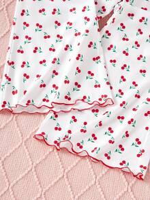 2pcs Tween Girls Comfortable & Cute Cherry Print Long Sleeve Pajama Set - White - View 7