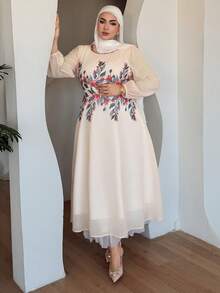 Dazy Plus Đầm voan tay phồng dáng rộng, màu mơ, in hoa thanh lịch, thích hợp cho các buổi hẹn hò và kỳ nghỉ, kiểu dáng mùa hè. - Màu be - Xem 2