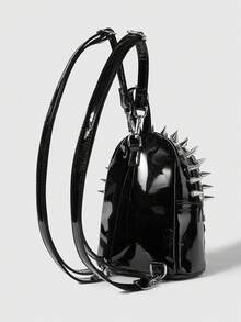 ROMWE Grunge Punk Niche Design Rivet Tassel Pleated Dual Shoulder Bag, Punk Street Style - Black - View 6