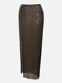 Swim Oasis Women's Elegant One-Piece Swimsuit With Metal Buckle, Brown Textured Fabric, Green Buttons, Suitable For Beach, Resort, Party - Brown - View 10