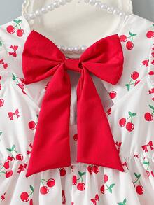 SHEIN Váy công chúa ngọt ngào hở lưng họa tiết hoa mùa hè mới, thời trang dễ thương cho bé gái, thắt nơ. - trắng - Xem 6