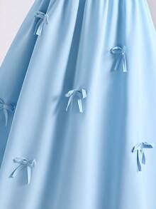 1pc Teen Girl Casual Woven Butterfly Decor Adjustable Strap Fitted Waist Flared Hem Midi Dress, Elegant For Daily Wear, Party, Vacation, Teens & Young Girl, Light Blue - Blue - View 6