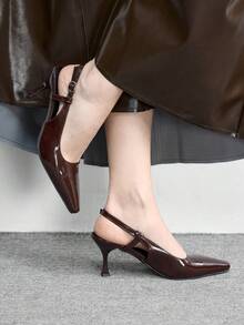 CUCCOO BIZCHIC Giày sandal nữ mũi nhọn gót nhọn bằng da PU, thiết kế tối giản thời trang, thoải mái cho sử dụng hàng ngày, dự tiệc và các sự kiện. - màu nâu - Xem 5