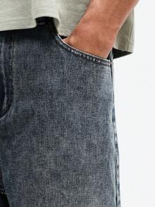 SUMWON Distressed Medium Wash Denim Shorts With Raw Hem Detail And Five Pocket Design For Casual Summer Style - Blue - View 5