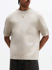SUMWON Relaxed Fit Short Sleeve Knitted Tee With Crew Neck And Ribbed Trim For Casual Everyday Wear - Apricot - View 5