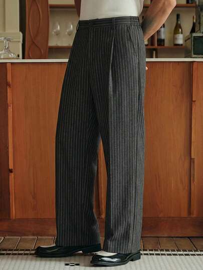 SWAVVY Men's Fashionable Casual Striped Print Suit Pants