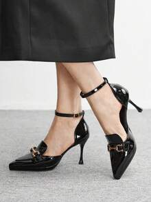 CUCCOO BIZCHIC Women's Pointed Toe Buckle Design Elegant Fashion High Heel Pumps - Black - View 3