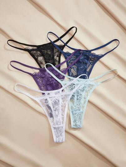 SHEIN 5pcs Sexy Lace Women's G-String, Breathable And Comfortable Underwear, Lingerie
