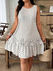 Weeklong Đầm chữ A dáng rộng, họa tiết chấm bi hoa dành cho nữ cỡ lớn, thích hợp cho mùa xuân/hè. - trắng - Xem 3