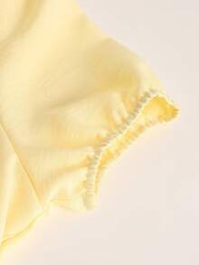 Olithes V领系带短泡泡袖纯色连衣裙，适合春、夏、秋、冬四季穿着，也适合度假、万圣节、圣诞节、感恩节、约会以及优雅休闲的通勤场合。 - 黃色 - 查看 5