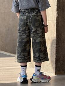 DAZY 青少年男童迷彩印花口袋休闲阔腿牛仔裤 - 軍綠色 - 查看 6