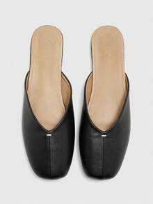 CUCCOO BIZCHIC 女士方头平底鞋，PU材质拼接设计，时尚简约舒适休闲乐福鞋 - 黑色 - 查看 4