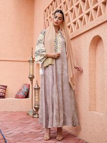 Al Najma V-Neck Print Long Blouse - Multicolor - View 9