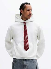 SUMWON Men's Boxy Fit Pullover Hoodie With Attached Tie Striped Pattern Centre Pocket Long Sleeve Casual Sweatshirt Fall Winter Plain - Light Grey - View 4
