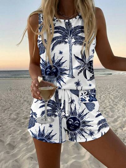 EMERY ROSE 2 st/set damer casual rund halsad linne och shortsset, lämplig för sommaren