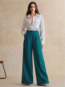 Anewsta Spring Fashion Modern Office Commute Structured Design Women's Suit Pants - Mint Blue - View 5
