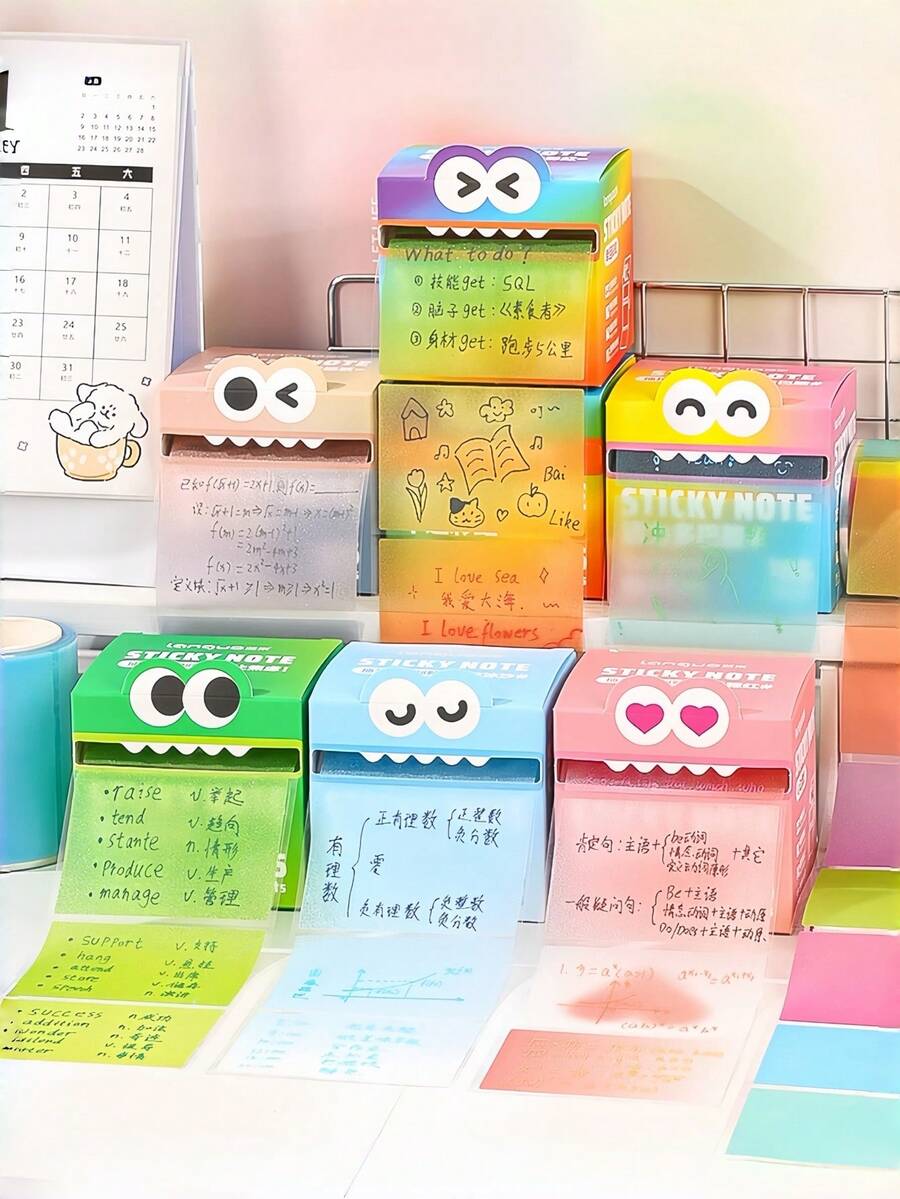 Zazumi Big Mouth Monster Design Pull Tab Sticky Notes Cute Pearl Finish Transarent Stationery Gift For Students Holiday Season Birthday Gift Ideas Must Haves - Multicolor - View 1