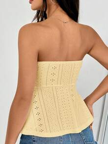 SHEIN EZwear 镂空刺绣纯色荷叶边抹胸上衣可爱黄色上衣黄色夏季上衣夏季上衣女士针织上衣女士镂空上衣黄色镂空上衣无肩带上衣浅黄色上衣荷叶边镂空上衣夏季镂空上衣无肩带镂空上衣休闲夏季上衣女士夏季无肩带上衣蕾丝边夏季上衣女士夏季上衣可爱夏季上衣 - 淡黃色 - 查看 2