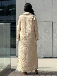 Yasmyna Damen Jacquard Einreihiger Lässig Everyday Abaya Robe mit langen Ärmeln - Aprikosenfarben - Übersicht 8