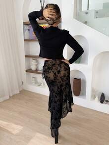 Manon Tanti 女士时尚休闲简约不对称纽扣针织开衫，精致设计毛衣上衣 - 黑色 - 查看 2