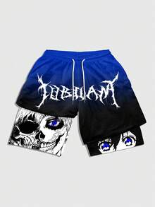 ROMWE MEN Goth Quần short nam in họa tiết hoạt hình chuyển màu, kiểu dáng thường ngày, thích hợp cho mùa hè. - Nhiều màu - Xem 1