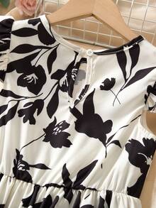 Sparklyn Girls Floral Print Pattern Flutter Sleeve Waist Cinched Dress - Multicolor - View 8