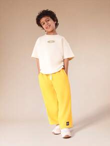 SUMWON Boys Summer Logo T-Shirt And Jogger Set With Chest Print - Apricot - View 5