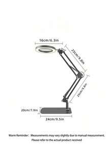 10X Magnifying Glass With Light And Stand, 3 Light Colors & 10 Brightness Levels, 2-In-1 Swing Arm LED Desk Lamp, Metal Arch Swing Arm Design, USB Powered, Switch Control, Suitable For Manicure, Grooming, Embroidery, Reading, Crafts, Repair, Painting - Black - View 14