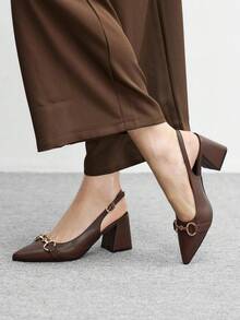 CUCCOO BIZCHIC Women's Burgundy Thick Heel Pumps, Classic Minimalistic Design, Suitable For Commuting, Dating, Party, Holiday, Wedding For Christmas Spring Shoes - red brown - View 3