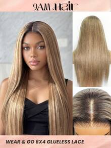 Human Wig Pre-Everything Wear Go Upgraded Straight Ombre Ash Blonde Hair With Brown Root Color Unprocessed Human Hair Natural Hairline Glueless 6*4 Transparent Lace Wig Pre-Plucked & Pre-Cut 22-28 Inch 180% Density Silky Natural Hairline Daily Use Valentine's Day Human Hair Lace Wig Natural Glueless Wig For Romantic Date For Women - S3/14 - View 1