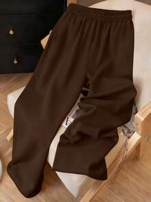 Resyla Retro American Y2K Style Minimalist Women Drawstring Waist Sweatpants - Coffee Brown - View 2